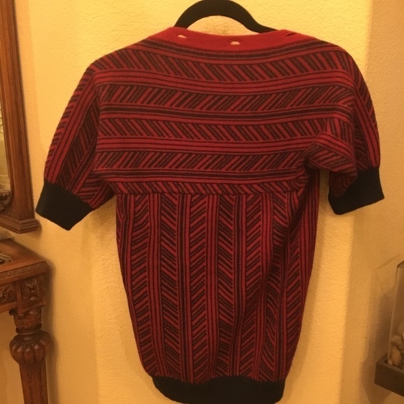 Vintage MARC JACOBS Wool Red Navy Herringbone Short Sleeve Sweater Size Small - Picture 2 of 6